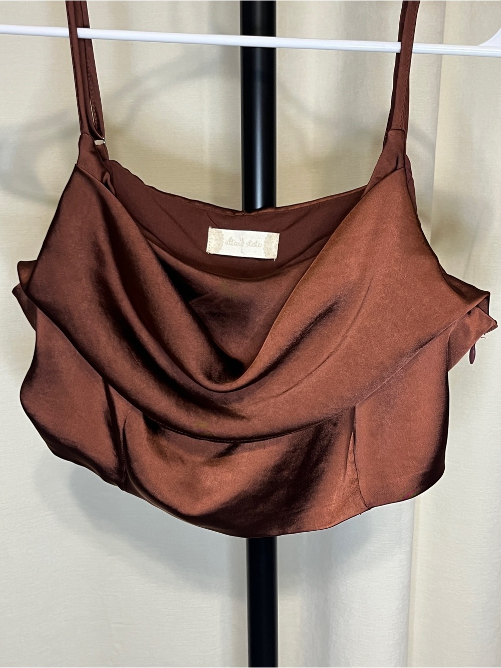 Altar'd State Satin Cowl Neck Crop Top in Deep Brown